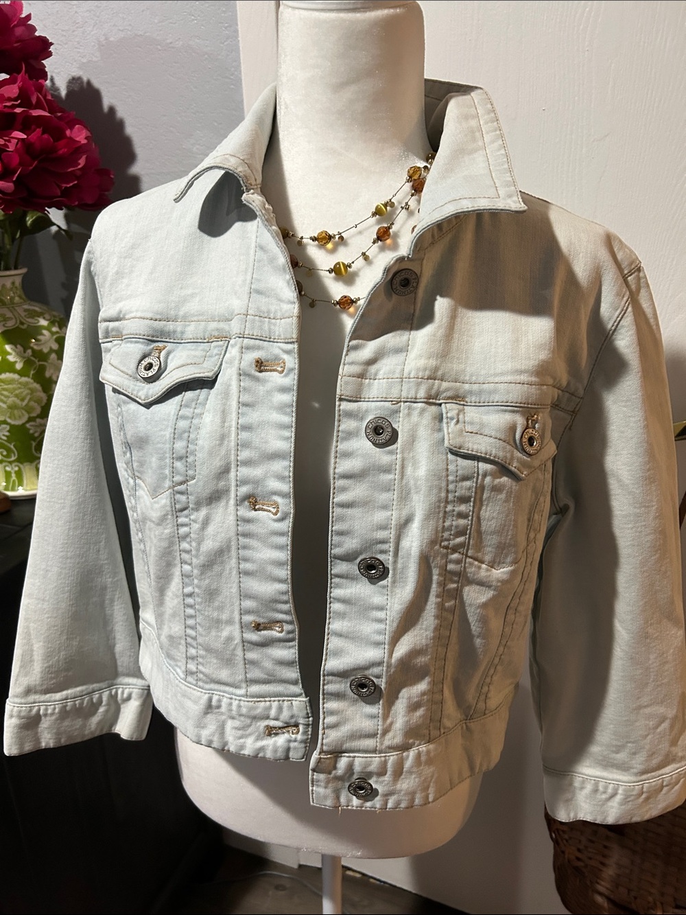 Chico's Pale Blue Cropped Denim Jacket